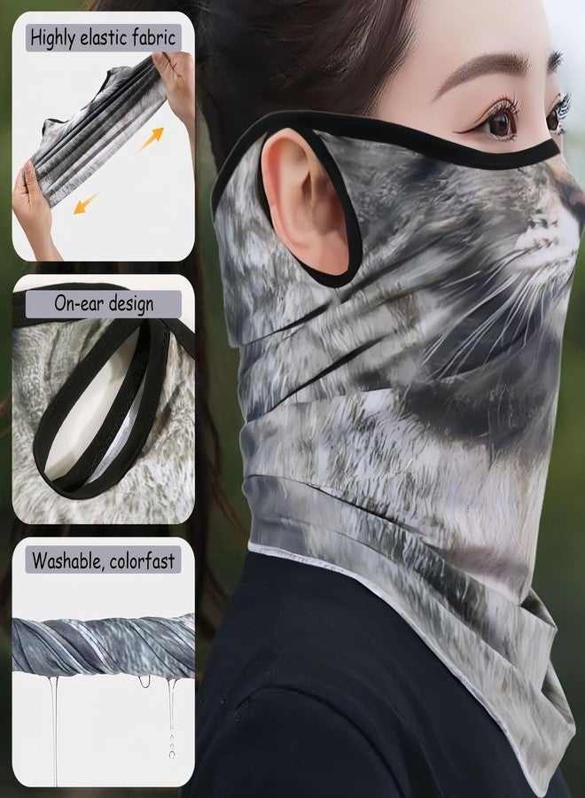 YJPPDD Cute Bandana Face Mask, 3D Animal Neck Gaiter Face Mask Scarf with Ear-Hanging for Ski Hiking Riding Sports Outdoor (Tabby) - Image 4
